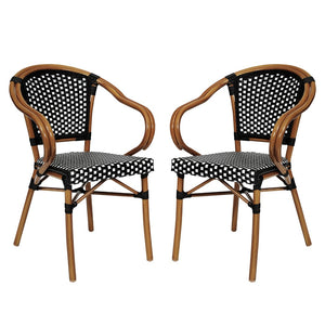 English Elm 2 Pack Bordeaux Bistro Chairs - Commercial-Grade Stylish Seating for Indoor/Outdoor Dining Spaces Black & White/Natural Frame 2-SDA-ADS642142-BKWH-NAT-GG