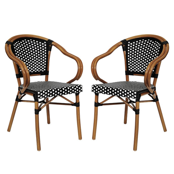 English Elm 2 Pack Bordeaux Bistro Chairs - Commercial-Grade Stylish Seating for Indoor/Outdoor Dining Spaces Black & White/Natural Frame 2-SDA-ADS642142-BKWH-NAT-GG