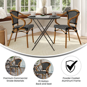 English Elm 2 Pack Bordeaux Bistro Chairs - Commercial-Grade Stylish Seating for Indoor/Outdoor Dining Spaces Black & White/Natural Frame 2-SDA-ADS642142-BKWH-NAT-GG