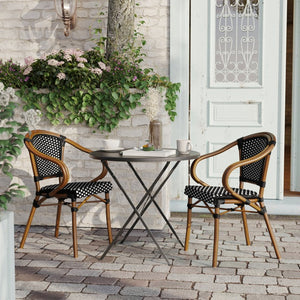 English Elm 2 Pack Bordeaux Bistro Chairs - Commercial-Grade Stylish Seating for Indoor/Outdoor Dining Spaces Black & White/Natural Frame 2-SDA-ADS642142-BKWH-NAT-GG