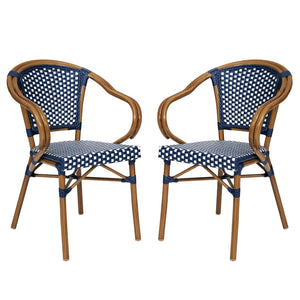 English Elm 2 Pack Bordeaux Bistro Chairs - Commercial-Grade Stylish Seating for Indoor/Outdoor Dining Spaces Navy & White/Natural Frame 2-SDA-ADS642142-NVYWH-NAT-GG