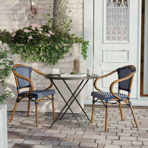 English Elm 2 Pack Bordeaux Bistro Chairs - Commercial-Grade Stylish Seating for Indoor/Outdoor Dining Spaces Navy & White/Natural Frame 2-SDA-ADS642142-NVYWH-NAT-GG
