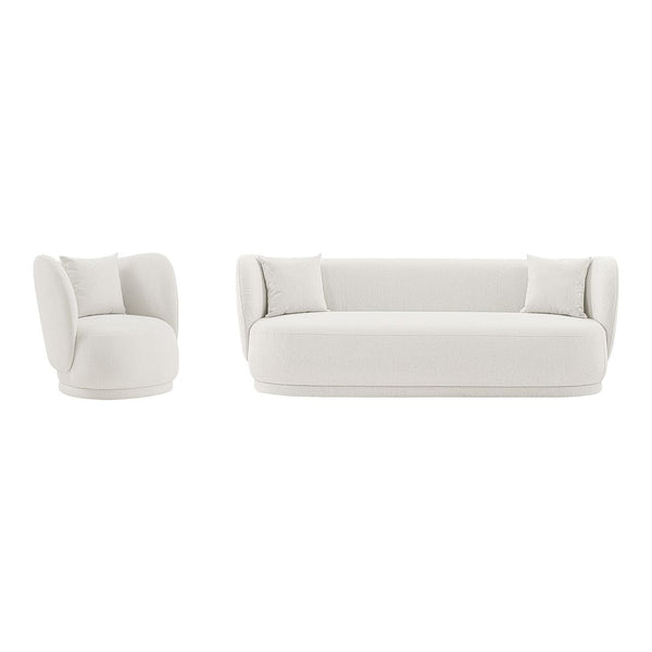 Manhattan Comfort Siri Modern Sofa and Accent Chair- Set of 2 Cream 2-SFAC5710-CR