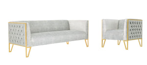 Manhattan Comfort Vector Mid-Century Modern 2 Piece - Sofa and Arm Chair Set Grey and Gold 2-SS548-GY