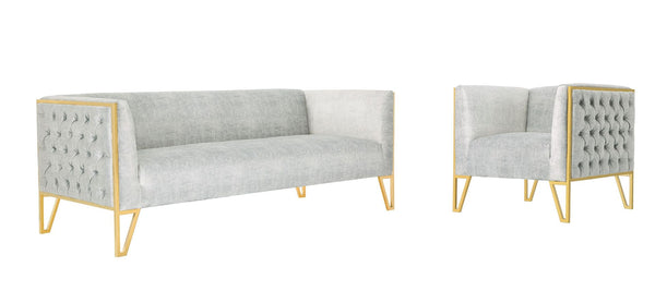 Manhattan Comfort Vector Mid-Century Modern 2 Piece - Sofa and Arm Chair Set Grey and Gold 2-SS548-GY