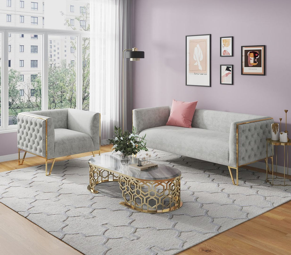 Manhattan Comfort Vector Mid-Century Modern 2 Piece - Sofa and Arm Chair Set Grey and Gold 2-SS548-GY