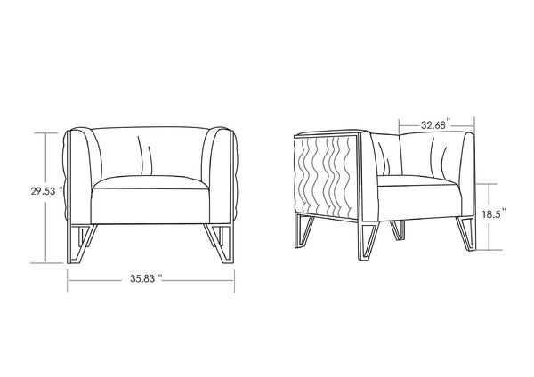 Manhattan Comfort Vector Mid-Century Modern 2 Piece - Sofa and Arm Chair Set Grey and Gold 2-SS548-GY