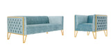 Manhattan Comfort Vector Mid-Century Modern 2 Piece - Sofa and Arm Chair Set Ocean Blue and Gold 2-SS548-OB