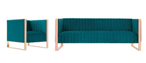 Manhattan Comfort Trillium Mid-Century Modern 2 Piece - Sofa and Arm Chair Set Teal and Gold 2-SS559-TL