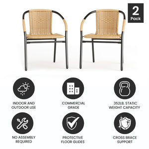 English Elm Lila Set of 2 Commercial-Grade Rattan Stack Chairs for Indoor and Outdoor Dining Spaces Beige 2-TLH-037-BGE-GG