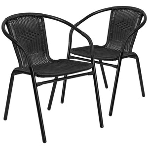 English Elm Lila Set of 2 Commercial-Grade Rattan Stack Chairs for Indoor and Outdoor Dining Spaces Black 2-TLH-037-BK-GG