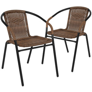 English Elm Lila Set of 2 Commercial-Grade Rattan Stack Chairs for Indoor and Outdoor Dining Spaces Medium Brown 2-TLH-037-DK-BN-GG