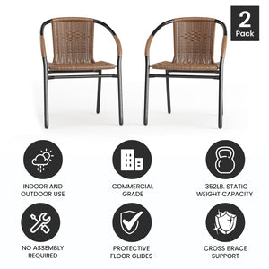 English Elm Lila Set of 2 Commercial-Grade Rattan Stack Chairs for Indoor and Outdoor Dining Spaces Medium Brown 2-TLH-037-DK-BN-GG