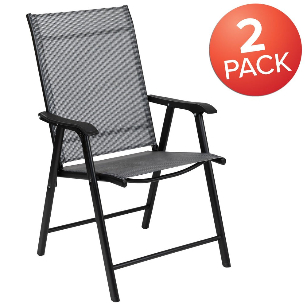 English Elm Paladin Outdoor Folding Patio Sling Chair Set - Durable, Lightweight, and Comfortable for All Events Gray 2-TLH-SC-044-B-GG