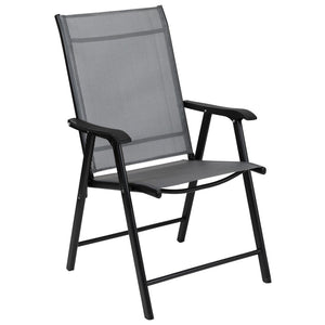 English Elm Paladin Outdoor Folding Patio Sling Chair Set - Durable, Lightweight, and Comfortable for All Events Gray 2-TLH-SC-044-B-GG