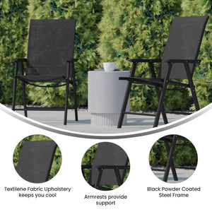 English Elm Paladin Outdoor Folding Patio Sling Chair Set - Durable, Lightweight, and Comfortable for All Events Black 2-TLH-SC-044-BKBK-GG