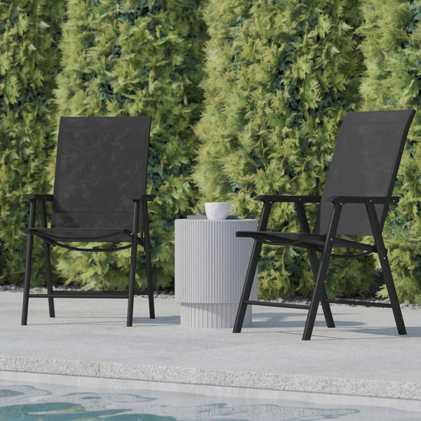 English Elm Paladin Outdoor Folding Patio Sling Chair Set - Durable, Lightweight, and Comfortable for All Events Black 2-TLH-SC-044-BKBK-GG