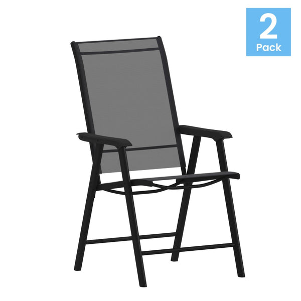 English Elm Paladin Outdoor Folding Patio Sling Chair Set - Durable, Lightweight, and Comfortable for All Events Black 2-TLH-SC-044-BKBK-GG