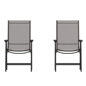 English Elm Paladin Outdoor Folding Patio Sling Chair Set - Durable, Lightweight, and Comfortable for All Events Brown 2-TLH-SC-044-BR-GG