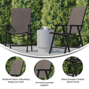 English Elm Paladin Outdoor Folding Patio Sling Chair Set - Durable, Lightweight, and Comfortable for All Events Brown 2-TLH-SC-044-BR-GG