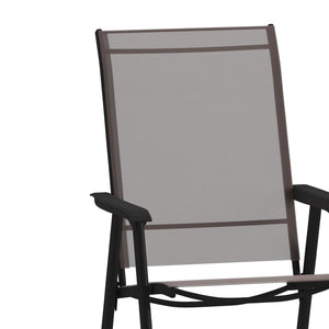 English Elm Paladin Outdoor Folding Patio Sling Chair Set - Durable, Lightweight, and Comfortable for All Events Brown 2-TLH-SC-044-BR-GG