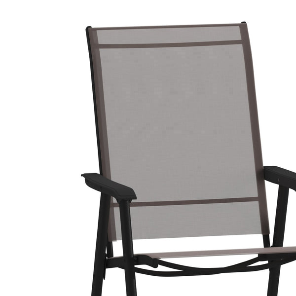 English Elm Paladin Outdoor Folding Patio Sling Chair Set - Durable, Lightweight, and Comfortable for All Events Brown 2-TLH-SC-044-BR-GG