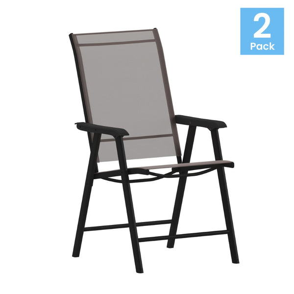 English Elm Paladin Outdoor Folding Patio Sling Chair Set - Durable, Lightweight, and Comfortable for All Events Brown 2-TLH-SC-044-BR-GG