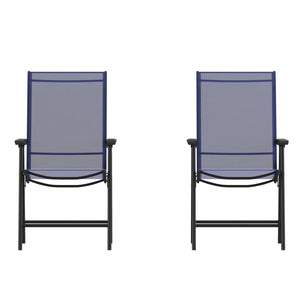 English Elm Paladin Outdoor Folding Patio Sling Chair Set - Durable, Lightweight, and Comfortable for All Events Navy 2-TLH-SC-044-NV-GG