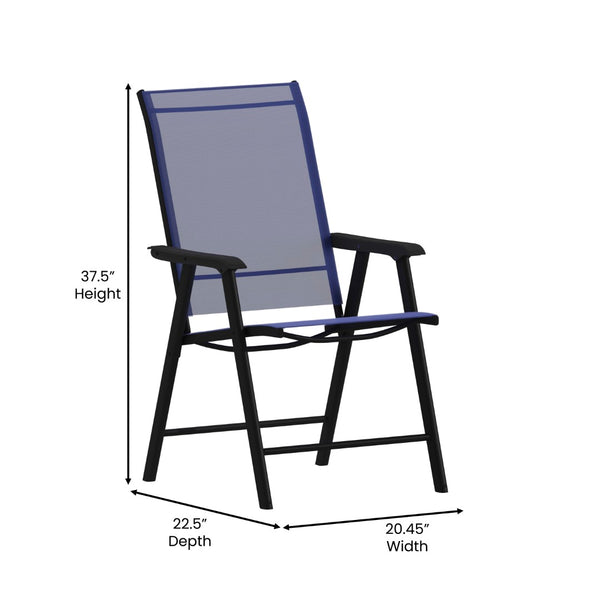 English Elm Paladin Outdoor Folding Patio Sling Chair Set - Durable, Lightweight, and Comfortable for All Events Navy 2-TLH-SC-044-NV-GG
