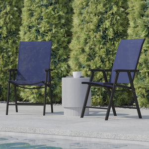 English Elm Paladin Outdoor Folding Patio Sling Chair Set - Durable, Lightweight, and Comfortable for All Events Navy 2-TLH-SC-044-NV-GG