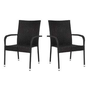 English Elm Maxim Set of 2 Stylish Stackable Wicker Dining Chairs with Arms - Weather-Resistant & Durable Design Black 2-TW-3WBE073-BK-GG