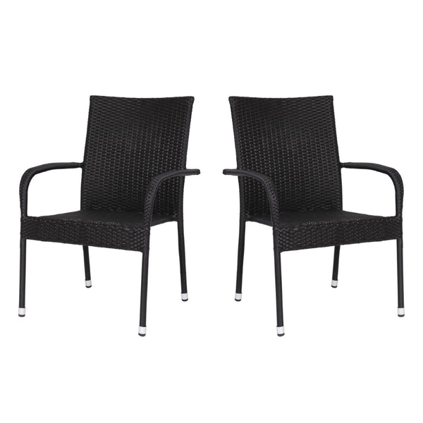 English Elm Maxim Set of 2 Stylish Stackable Wicker Dining Chairs with Arms - Weather-Resistant & Durable Design Black 2-TW-3WBE073-BK-GG