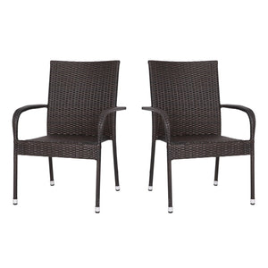 English Elm Maxim Set of 2 Stylish Stackable Wicker Dining Chairs with Arms - Weather-Resistant & Durable Design Espresso 2-TW-3WBE073-ESP-GG