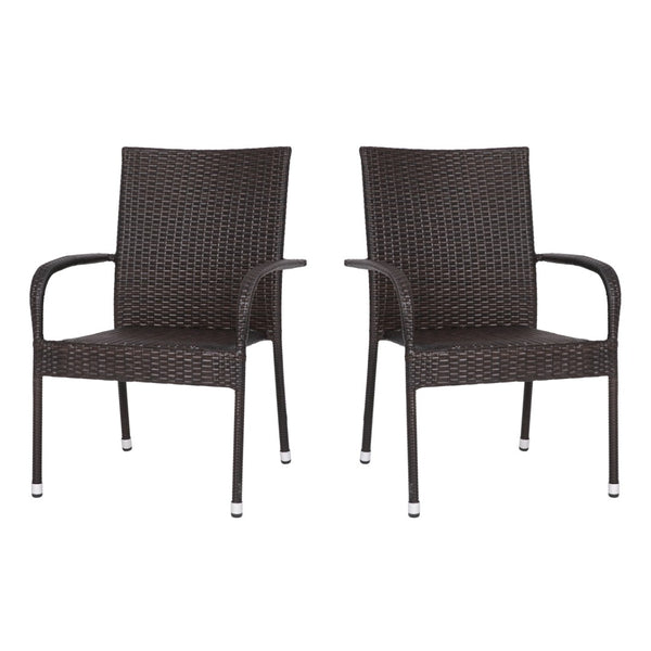 English Elm Maxim Set of 2 Stylish Stackable Wicker Dining Chairs with Arms - Weather-Resistant & Durable Design Espresso 2-TW-3WBE073-ESP-GG