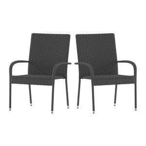 English Elm Maxim Set of 2 Stylish Stackable Wicker Dining Chairs with Arms - Weather-Resistant & Durable Design Gray 2-TW-3WBE073-GY-GG