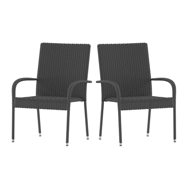 English Elm Maxim Set of 2 Stylish Stackable Wicker Dining Chairs with Arms - Weather-Resistant & Durable Design Gray 2-TW-3WBE073-GY-GG