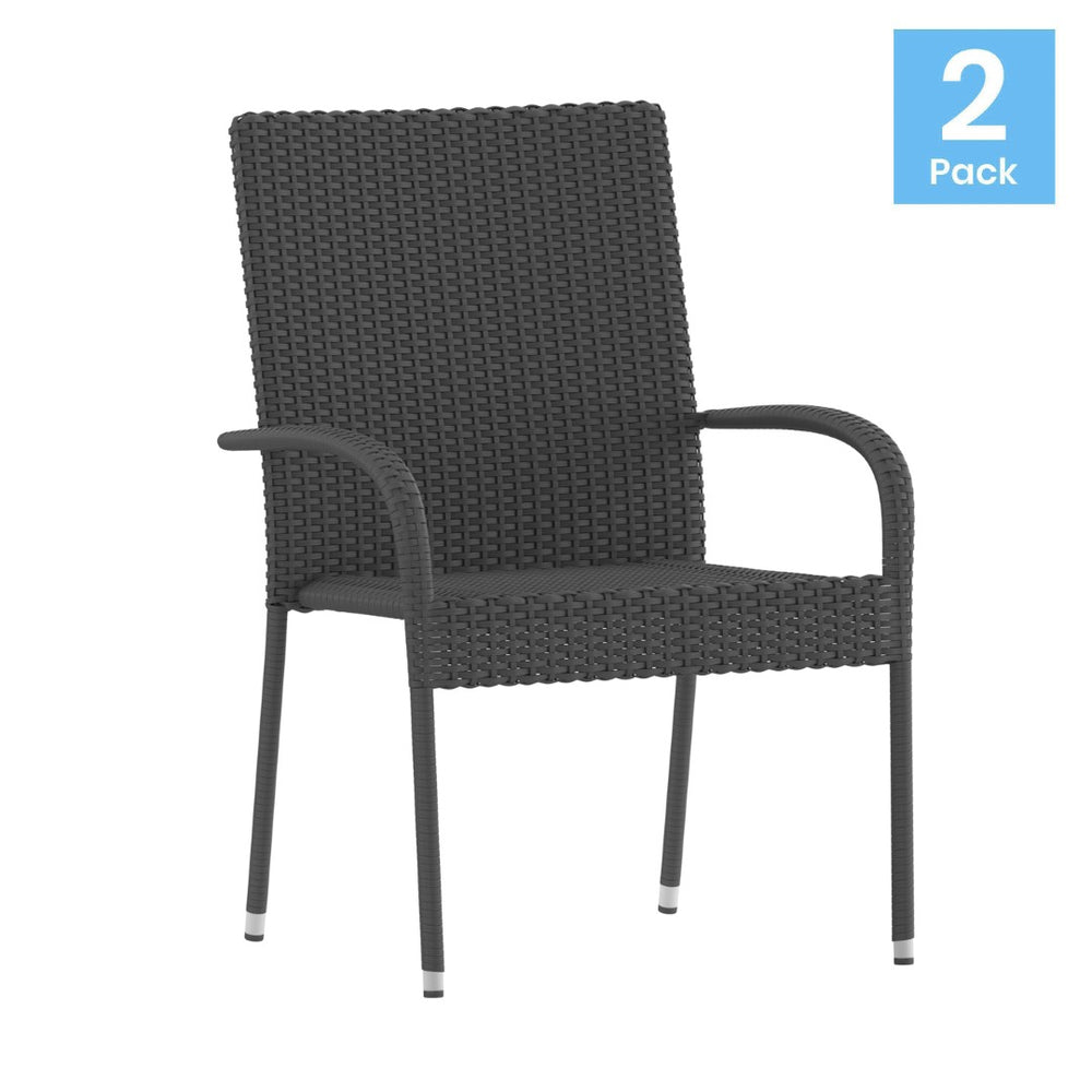 English Elm Maxim Set of 2 Stylish Stackable Wicker Dining Chairs with Arms - Weather-Resistant & Durable Design Gray 2-TW-3WBE073-GY-GG
