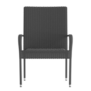 English Elm Maxim Set of 2 Stylish Stackable Wicker Dining Chairs with Arms - Weather-Resistant & Durable Design Gray 2-TW-3WBE073-GY-GG