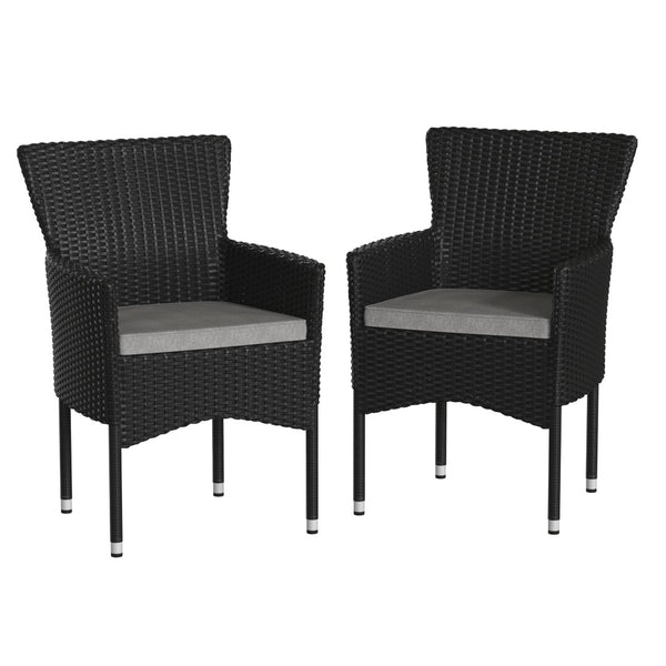 English Elm Maxim Modern Wicker Armchairs Set of 2 for Indoor/Outdoor Use, Weather-Resistant with Plush Cushions Black/Gray 2-TW-3WBE074-BK-GG