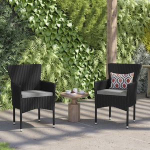 English Elm Maxim Modern Wicker Armchairs Set of 2 for Indoor/Outdoor Use, Weather-Resistant with Plush Cushions Black/Gray 2-TW-3WBE074-BK-GG