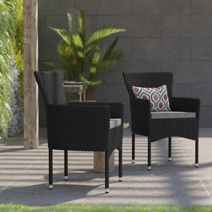 English Elm Maxim Modern Wicker Armchairs Set of 2 for Indoor/Outdoor Use, Weather-Resistant with Plush Cushions Black/Gray 2-TW-3WBE074-BK-GG