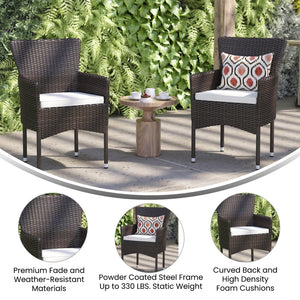 English Elm Maxim Modern Wicker Armchairs Set of 2 for Indoor/Outdoor Use, Weather-Resistant with Plush Cushions Espresso/Cream 2-TW-3WBE074-BR-GG