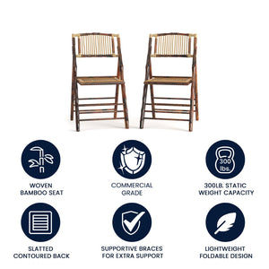 English Elm Bamboo Folding Chairs Set of 2 | Elegant & Durable Indoor/Outdoor Seating for Events & Dining 2-X-62111-BAM-GG