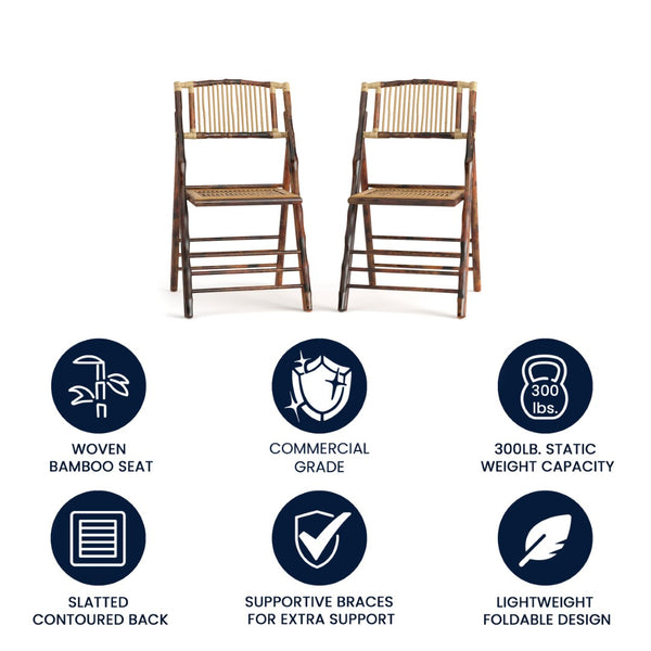 English Elm Bamboo Folding Chairs Set of 2 | Elegant & Durable Indoor/Outdoor Seating for Events & Dining 2-X-62111-BAM-GG