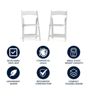 English Elm 2 Pack HERCULES Series Elegant Wood Folding Chairs with Detachable Vinyl Seats for Events & Home White 2-XF-2901-WH-WOOD-GG