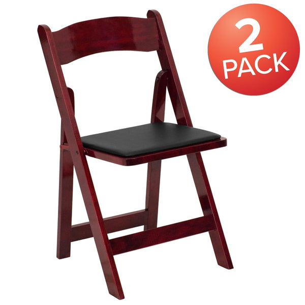 English Elm 2 Pack HERCULES Series Elegant Wood Folding Chairs with Detachable Vinyl Seats for Events & Home Mahogany 2-XF-2903-MAH-WOOD-GG