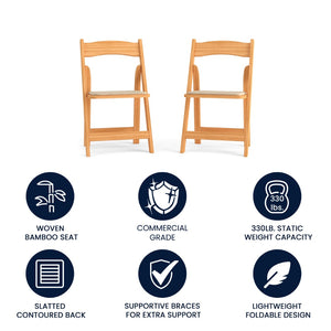 English Elm 2 Pack HERCULES Series Elegant Wood Folding Chairs with Detachable Vinyl Seats for Events & Home Natural 2-XF-2903-NAT-WOOD-GG