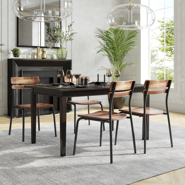 English Elm 2 Pack Cyprus Commercial-Grade Solid Wood Dining Chairs with Modern Black Metal Frames for Style Antique Copper 2-XU-CH10443-ANTCPR-GG