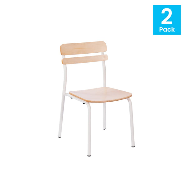 English Elm 2 Pack Cyprus Commercial-Grade Solid Wood Dining Chairs with Modern Black Metal Frames for Style Antique White 2-XU-CH10443-ANTWHT-GG