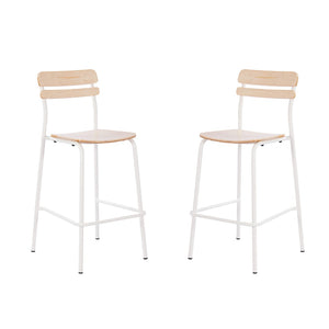 English Elm 2 Pack Cyprus Commercial Grade Solid Wood Bar Stools with Sturdy Black Metal Frames for Stylish Spaces Antique White 2-XU-CH10443B-ANTWHT-GG